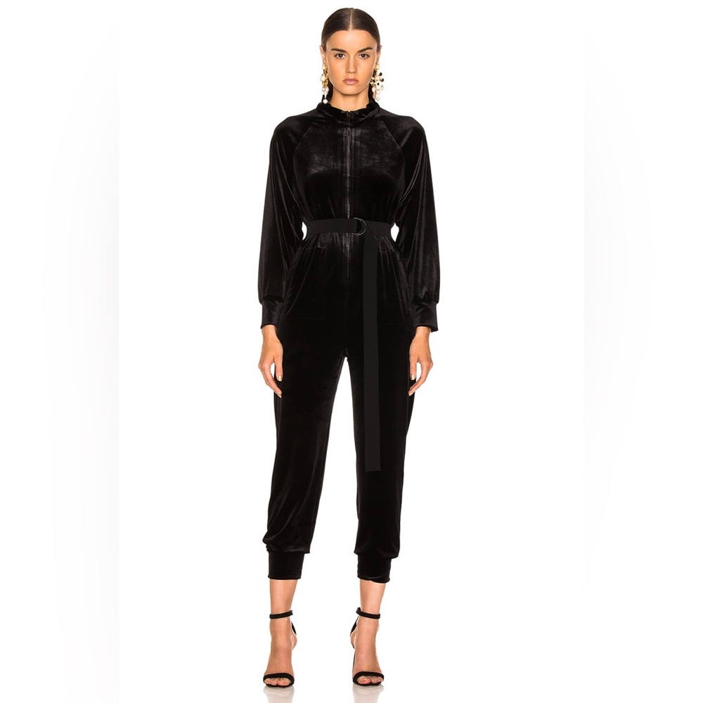 NORMA KAMALI Black Turtle Raglan Velvet Jumpsuit Size M